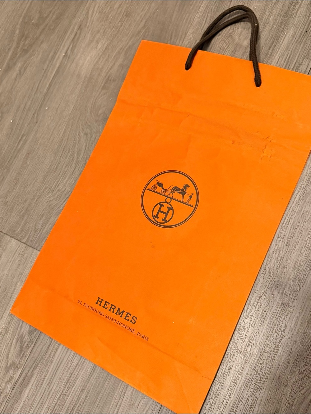 HERMES Orange Paper Shopping Gift Bag 17x11x4 inches